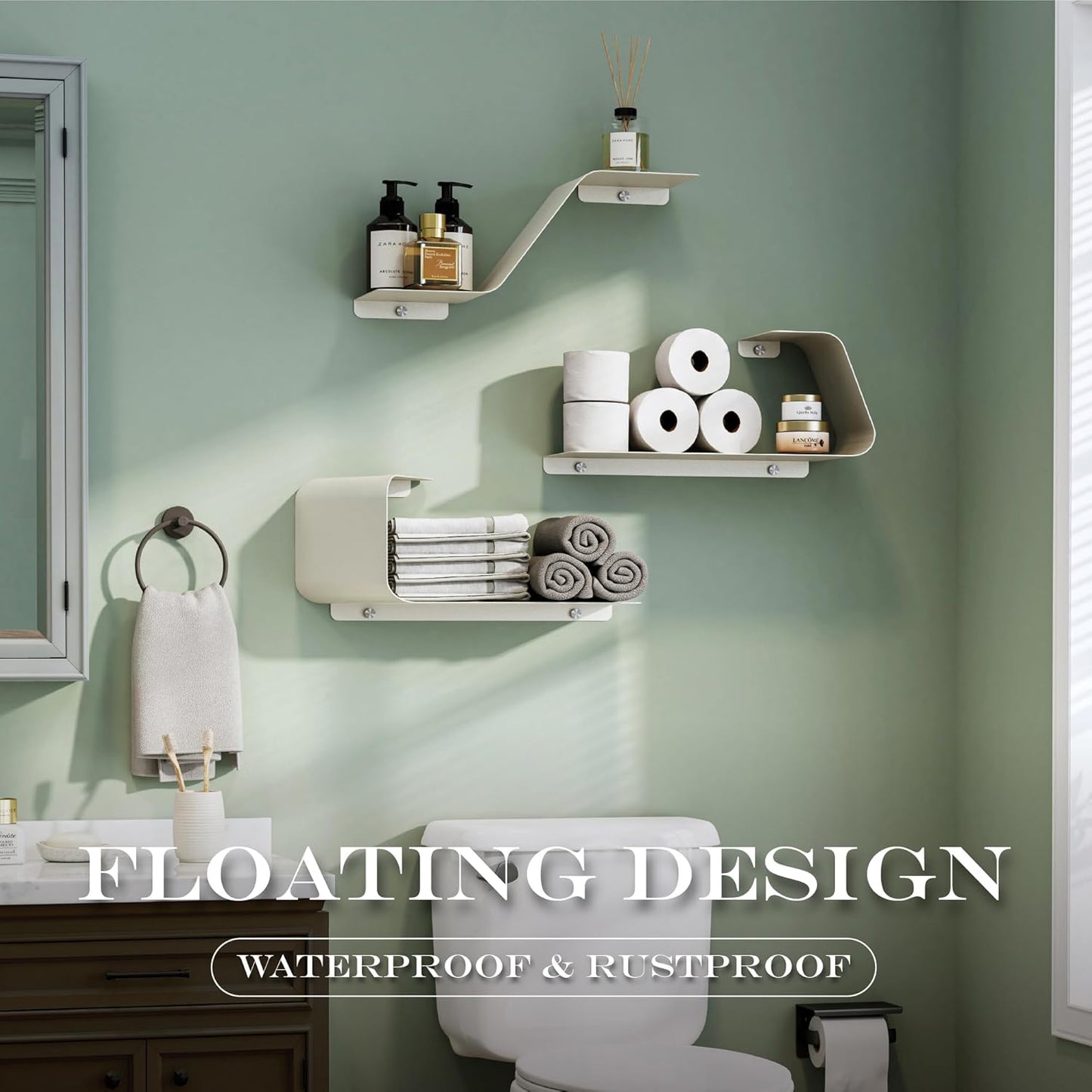 Floating Shelves, Wall Shelf, Set of 3 Wall Mounted Metal Shelves with Unique Design for Wall