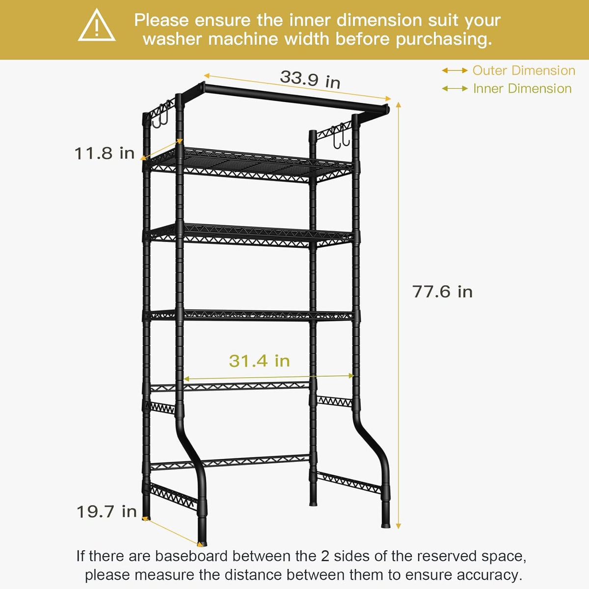Ulif U11 Over Washer and Dryer Shelves, 3 Tiers Laundry Room Storage and Organizer Standing Shelf