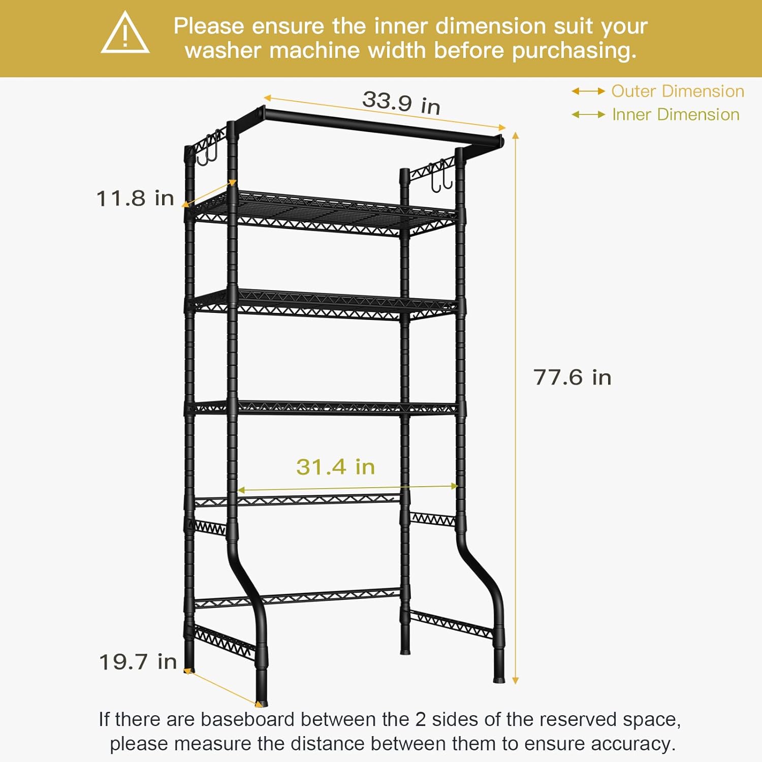 Ulif U11 Over Washer and Dryer Shelves, 3 Tiers Laundry Room Storage and Organizer Standing Shelf