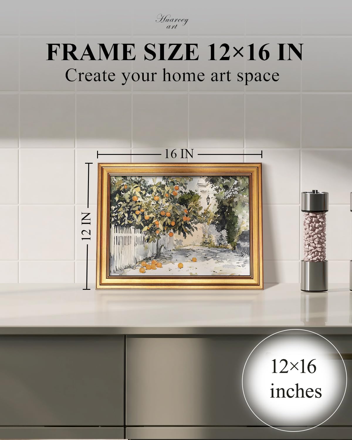 HUARCEY Gold Framed Vintage Wall Art for Living Room Country Orange Trees Earthy Room Decor