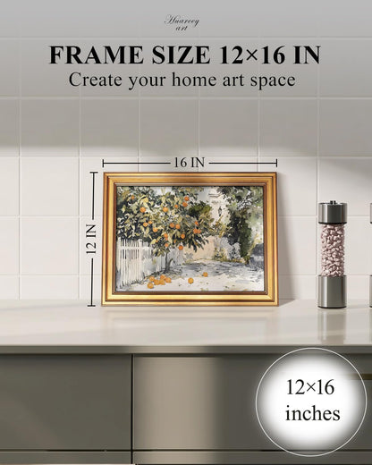 HUARCEY Gold Framed Vintage Wall Art for Living Room Country Orange Trees Earthy Room Decor