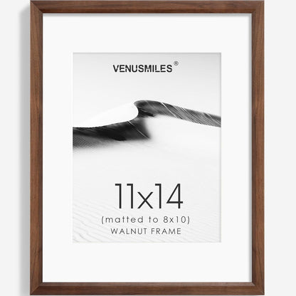 11x14 Picture Frame Natural Solid Walnut Photo Frames with 8x10 Removable Mat Wall Hanging Large