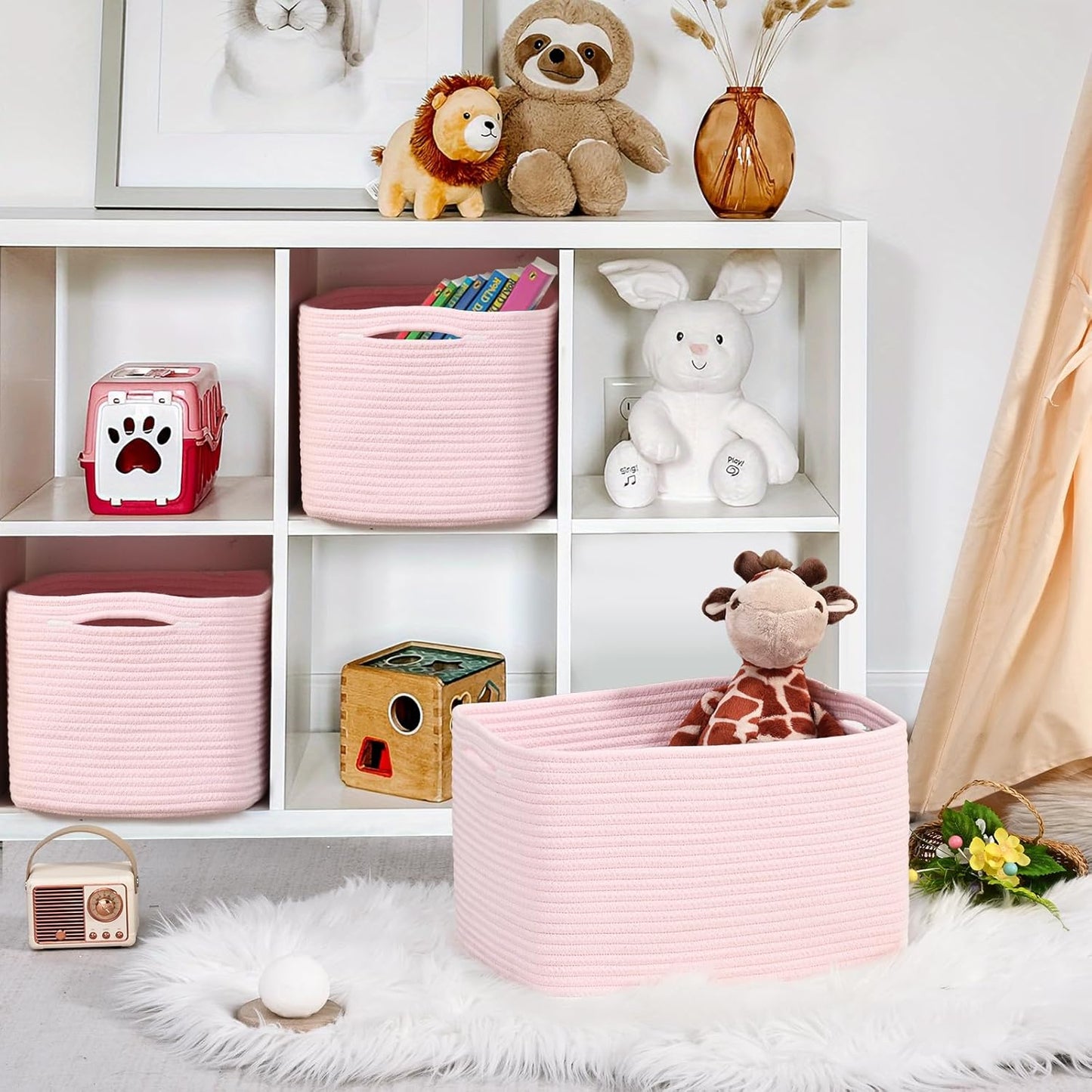 3-Pack Shelf Baskets for Organizing, Woven Storage Basket for Shelves, Cotton Rope Storage Bins for