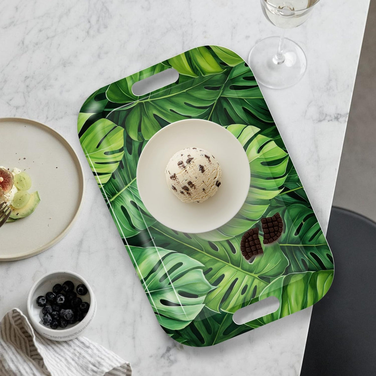Serving Trays with Handles, 14.5 x 9.8 inch Rectangular Plastic Tray for Restaurant, Kitchen