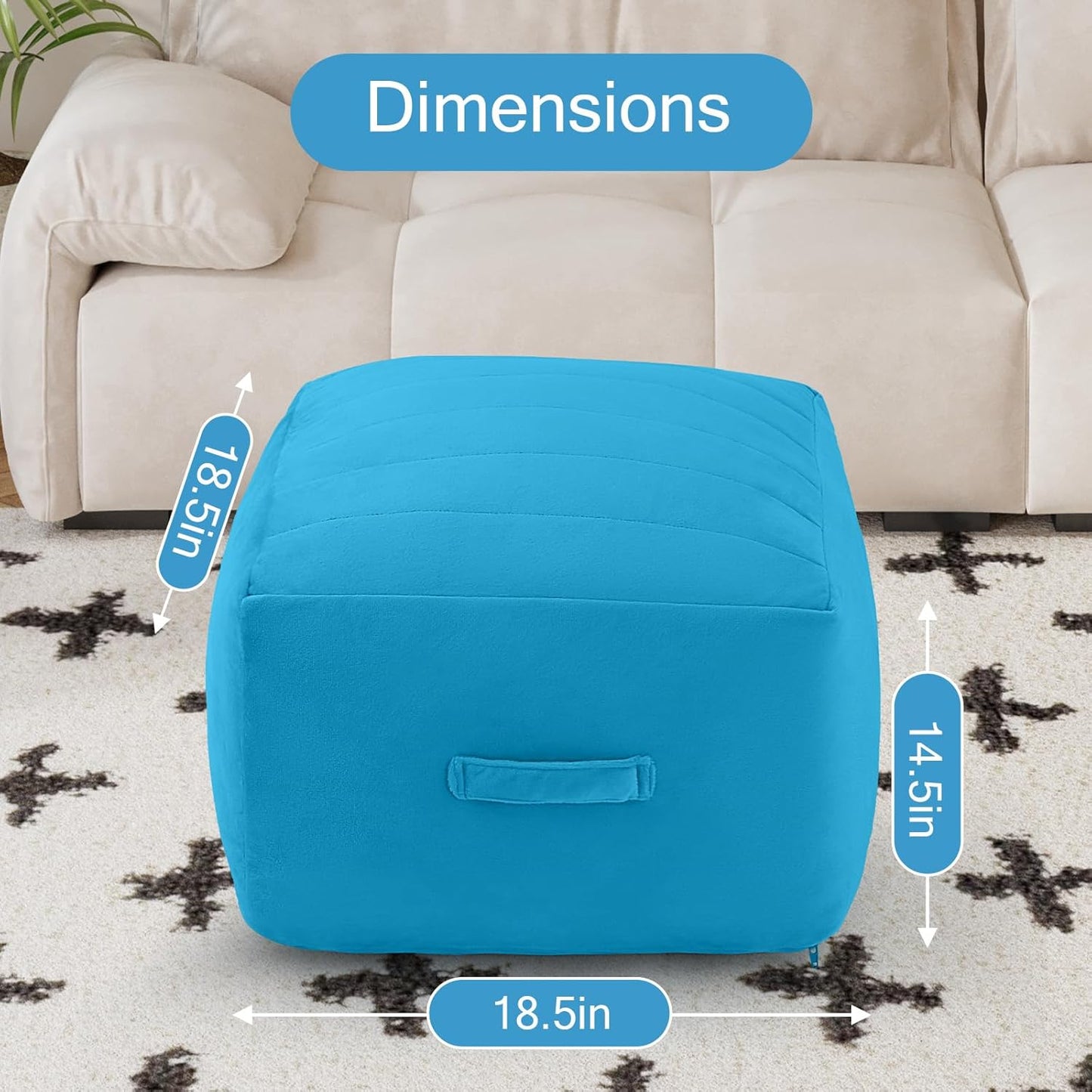 MeMoreCool Square Stuffed Pouf Ottoman Foot Rest, Floor Pouf Foot Stool with Foam Chunk Filling