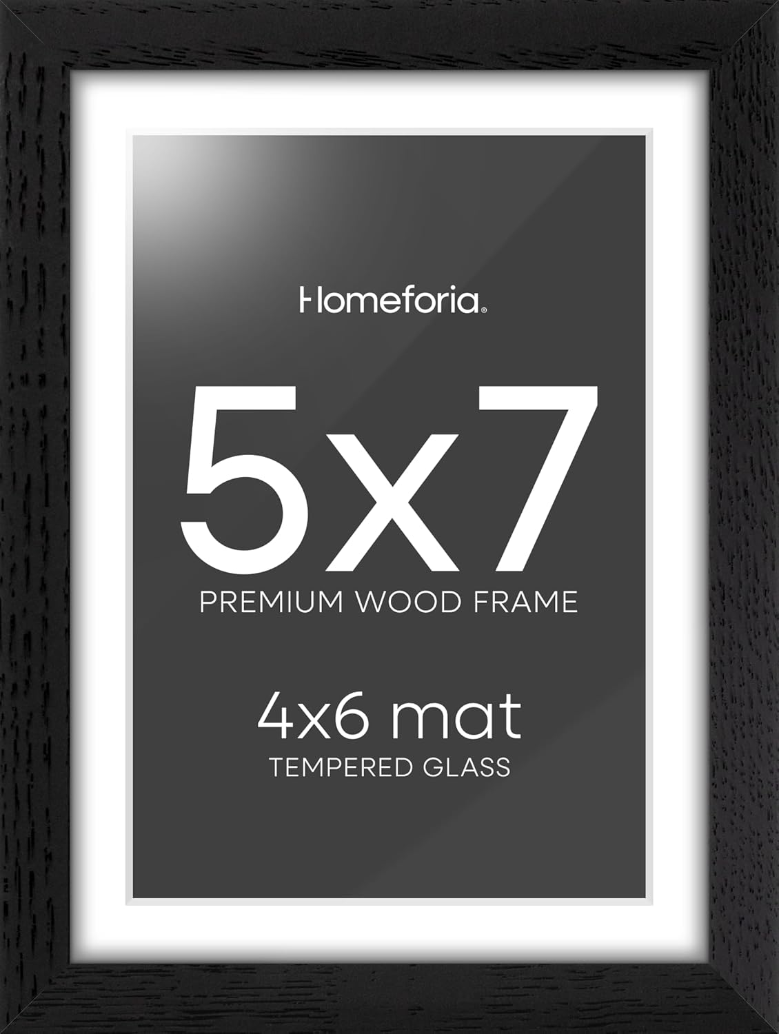 Homeforia 5x7 Picture Frame Black Wood, High End Oak 5by7 Black Wooden Frames with Mat 4x6 Print, 5