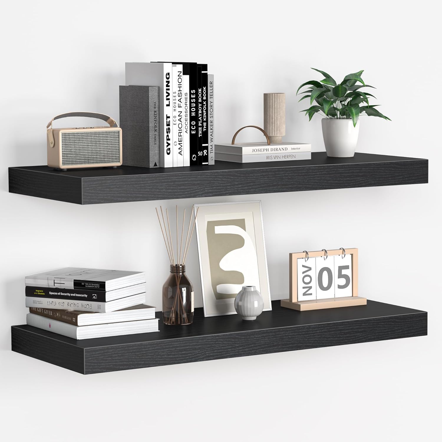 Floating Shelves - 2 Pack 9 Inch Rustic Wooden Wall Shelves - Extra Deeper & Thicker Wall Mounted