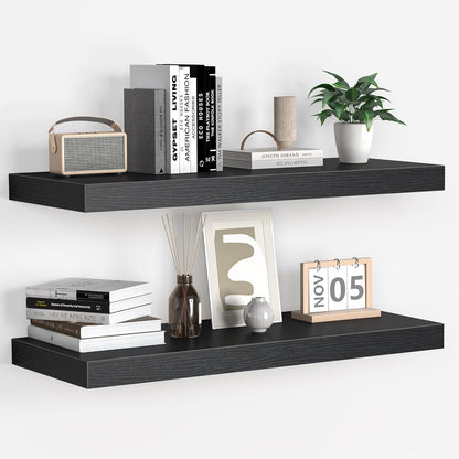 Floating Shelves - 2 Pack 9 Inch Rustic Wooden Wall Shelves - Extra Deeper & Thicker Wall Mounted