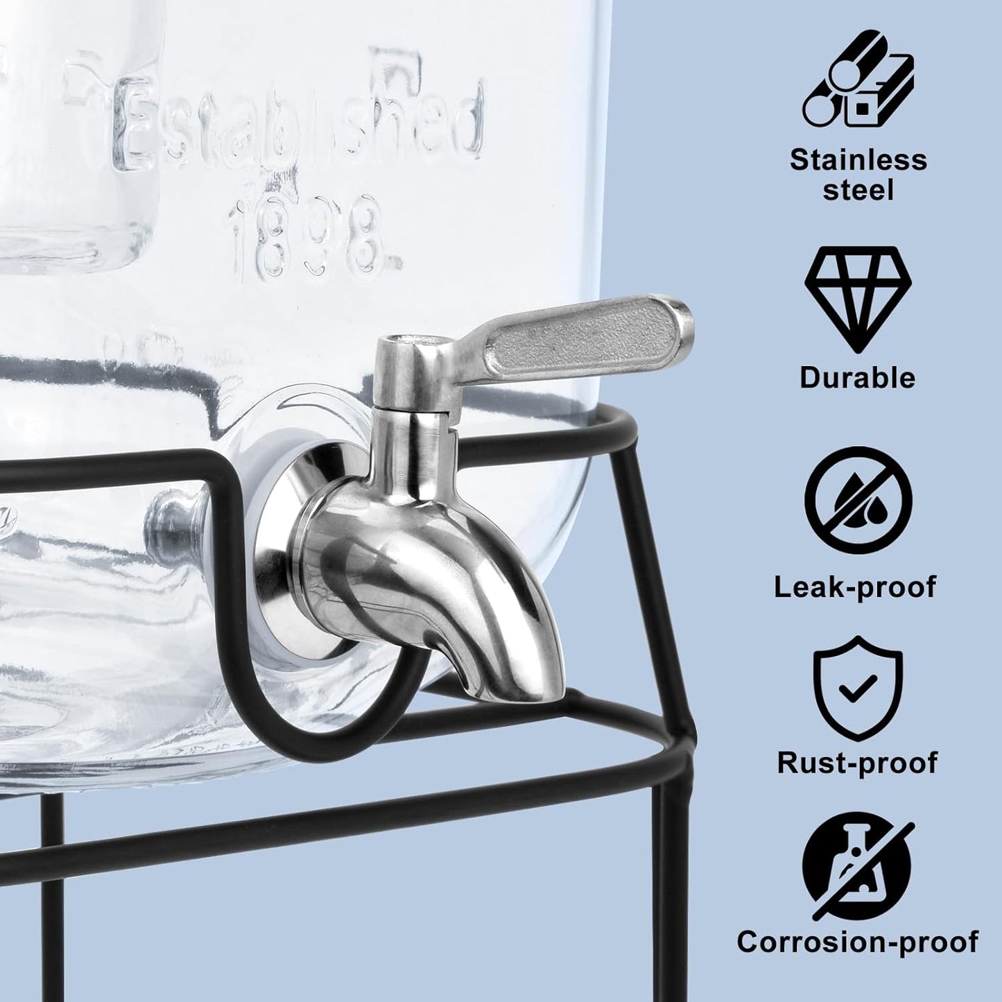 2 Gallon Glass Drink Dispensers For Parties,Beverage Dispensers With Stand And 100% Leakproof