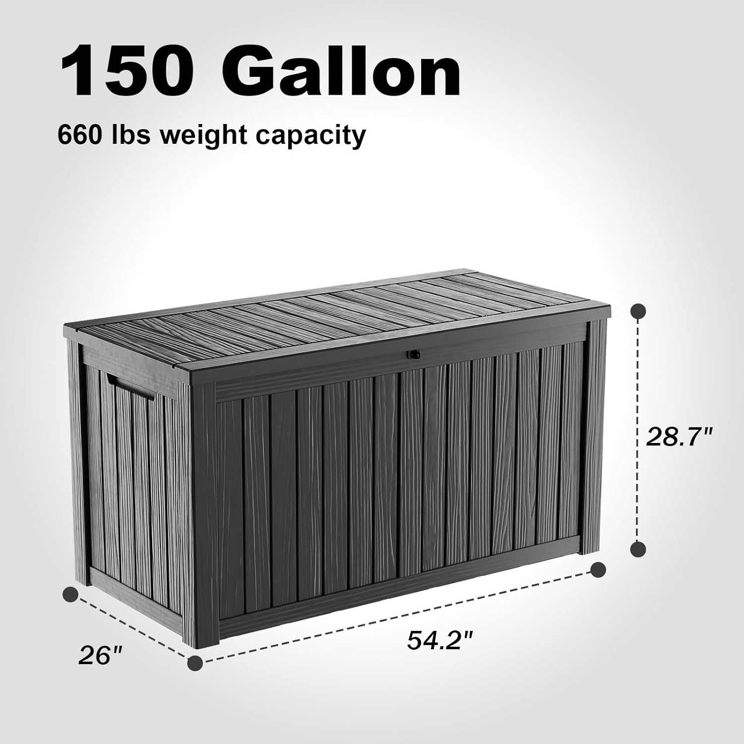150 Gallon Outdoor Deck Box,Storage Lockable Waterproof Patio Furniture,Garden Tools,Cushions,Pool