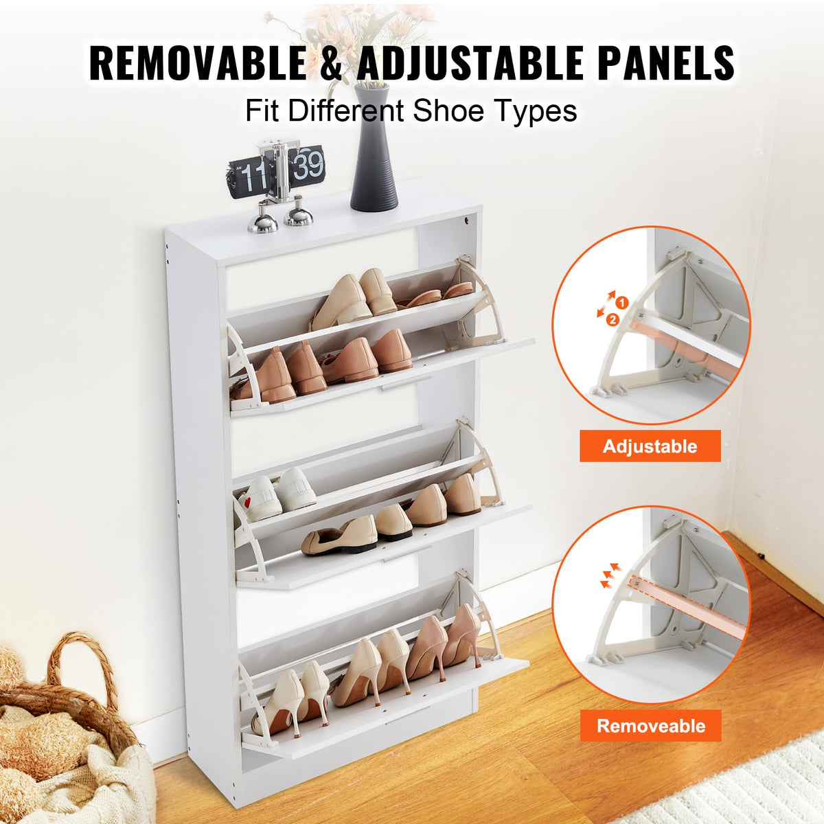VEVOR Shoe Cabinet with 3 Flip Drawers, Shoe Storage Cabinet for Entryway, Free Standing Shoe