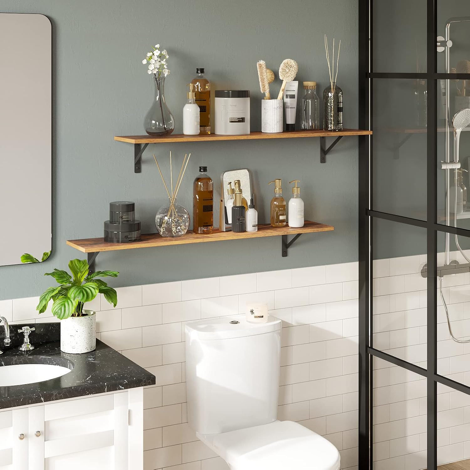 DINZI LVJ Long Wall Shelves, Set of 4, 39.4Inch Wall Mounted Shelves, Extra Large Wall Storage