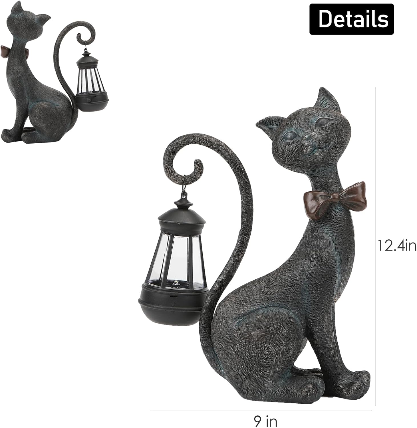 Whimsical Outdoor Cat Statues with Solar Garden Lantern:Cat Garden Statues for Outside Fall Decor
