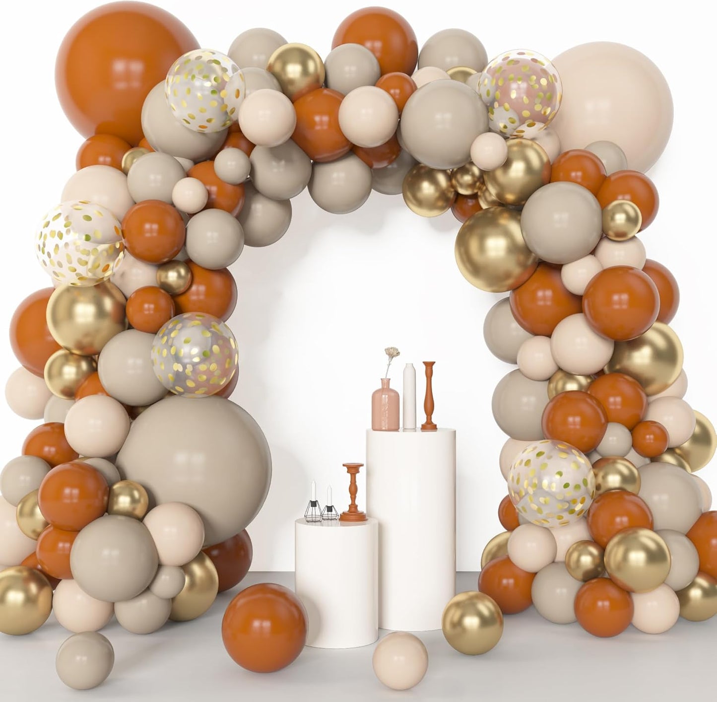 Amandir 153pcs Burnt Orange Balloon Garland Arch Kit, Different Sizes 18 12 10 5inch White Sand