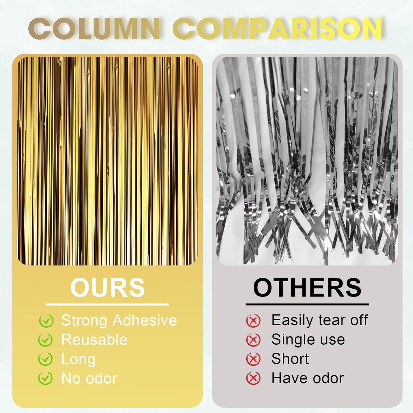 3 Pack 3.3 x 8.2 ft Matte Gold Foil Fringe Backdrop Curtains, Tinsel Streamers Party Decorations