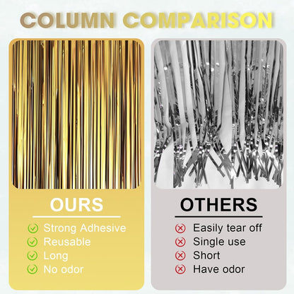 3 Pack 3.3 x 8.2 ft Matte Gold Foil Fringe Backdrop Curtains, Tinsel Streamers Party Decorations