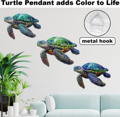 John's Studio 3Pcs Metal Turtle Sea Wall Decor Outdoor Garden Hanging Art Sculptures Home Ocean
