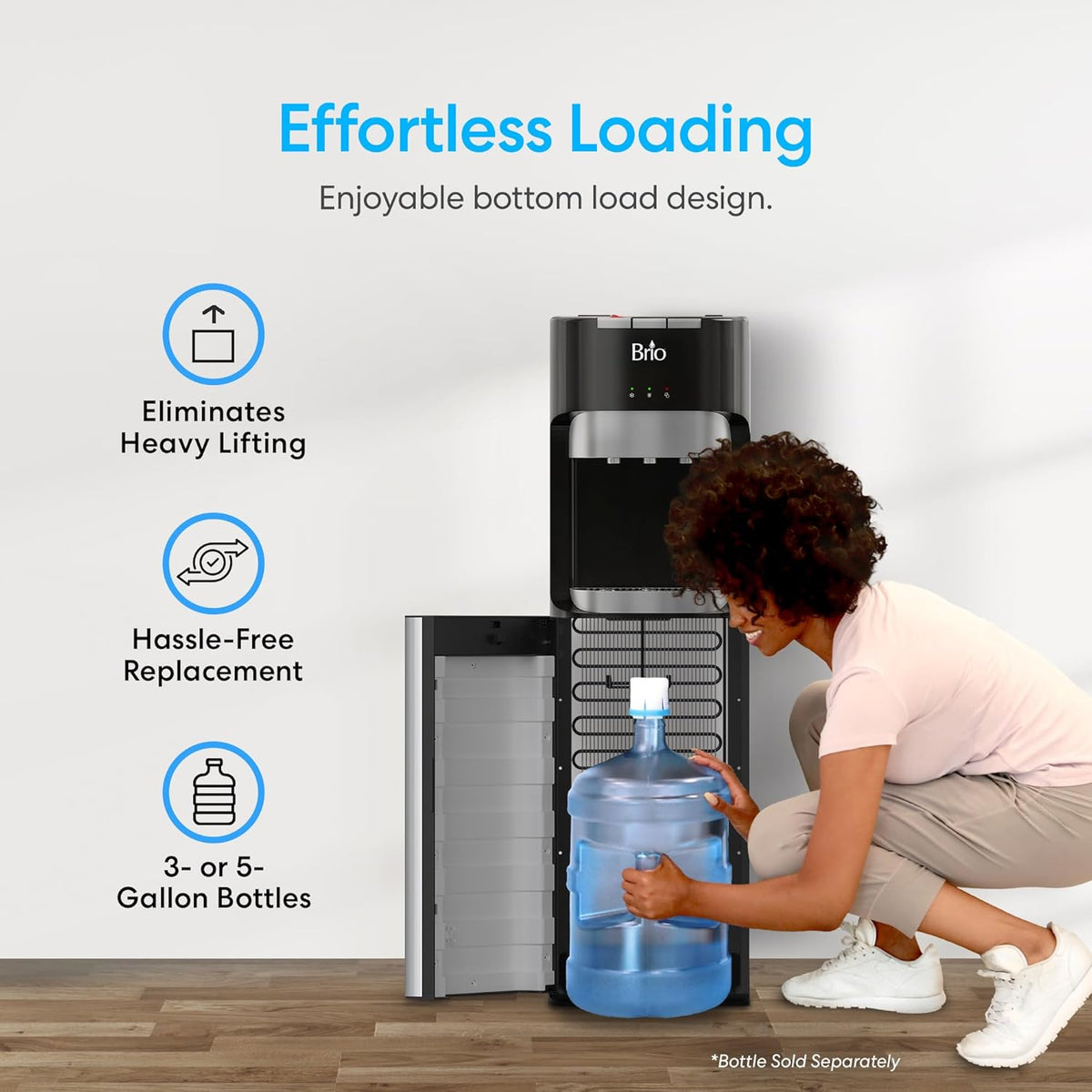 Brio Bottom Loading Water Cooler Dispenser for 5 Gallon Bottles - 3 Temperatures with Hot, Room &
