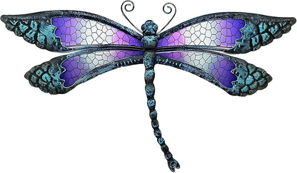 Metal Dragonfly Wall Decor, Handmade Mosaic Glass & Iron Art for Outdoor Garden, Patio, Fence