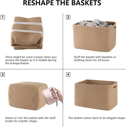 4 Pack Storage Baskets for Organizing, Woven Baskets for Shelves - Perfect for Toys, Books, Towels