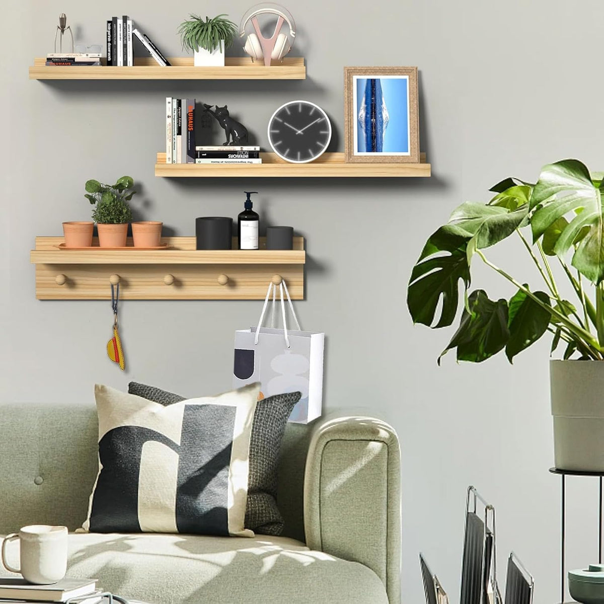 MBYD Natural Wood Floating Shelves, Unfinished Wood Picture Ledge, 24 Inch Picture Ledge for Kids