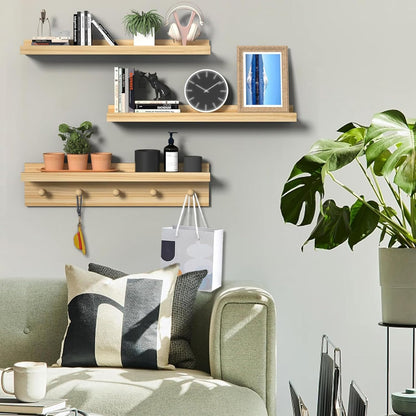 MBYD Natural Wood Floating Shelves, Unfinished Wood Picture Ledge, 24 Inch Picture Ledge for Kids