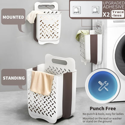 Plastic Collapsible Hanging Laundry Baskets with Carry Handle, Space-Saving Wall Hanging Laundry