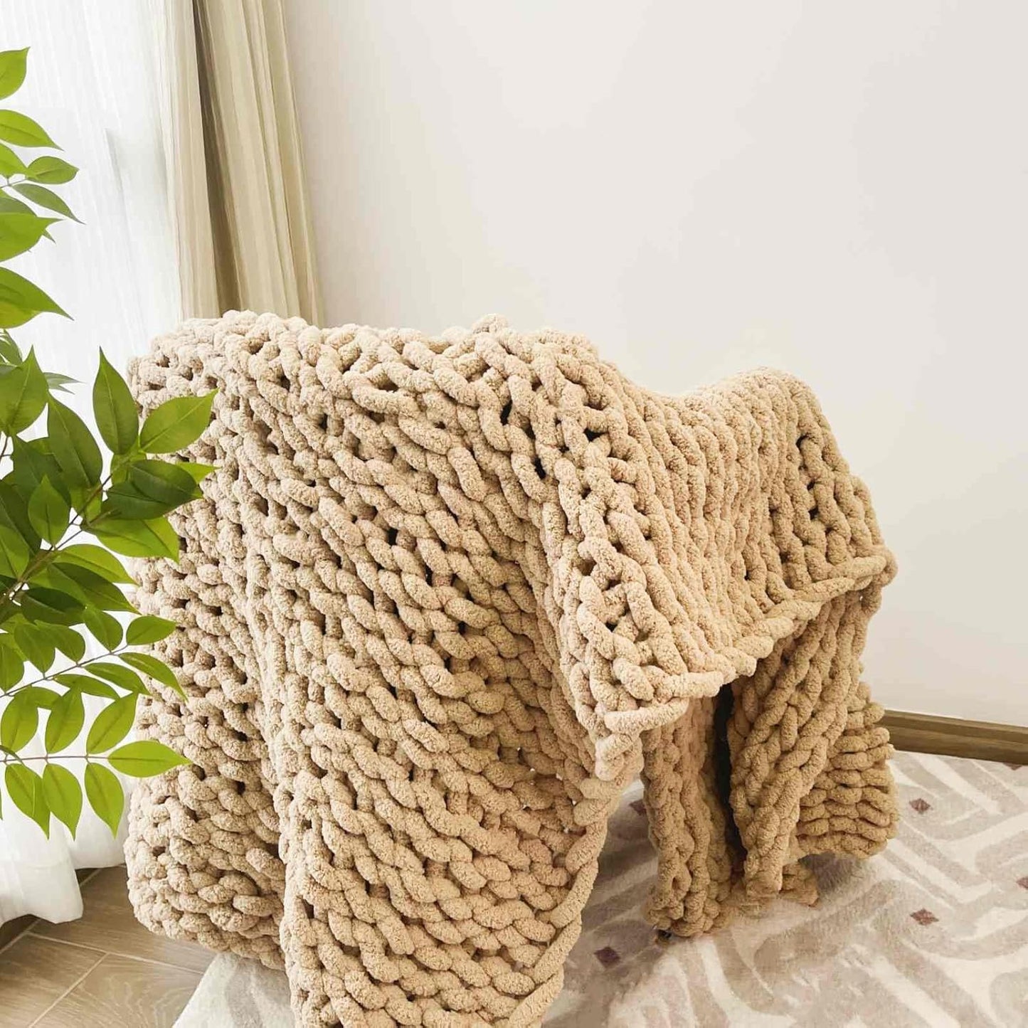 Chunky Knit Blanket Throw 48"x71", Chenille Throw Blankets, Handmade Warm & Cozy Blanket Couch Bed