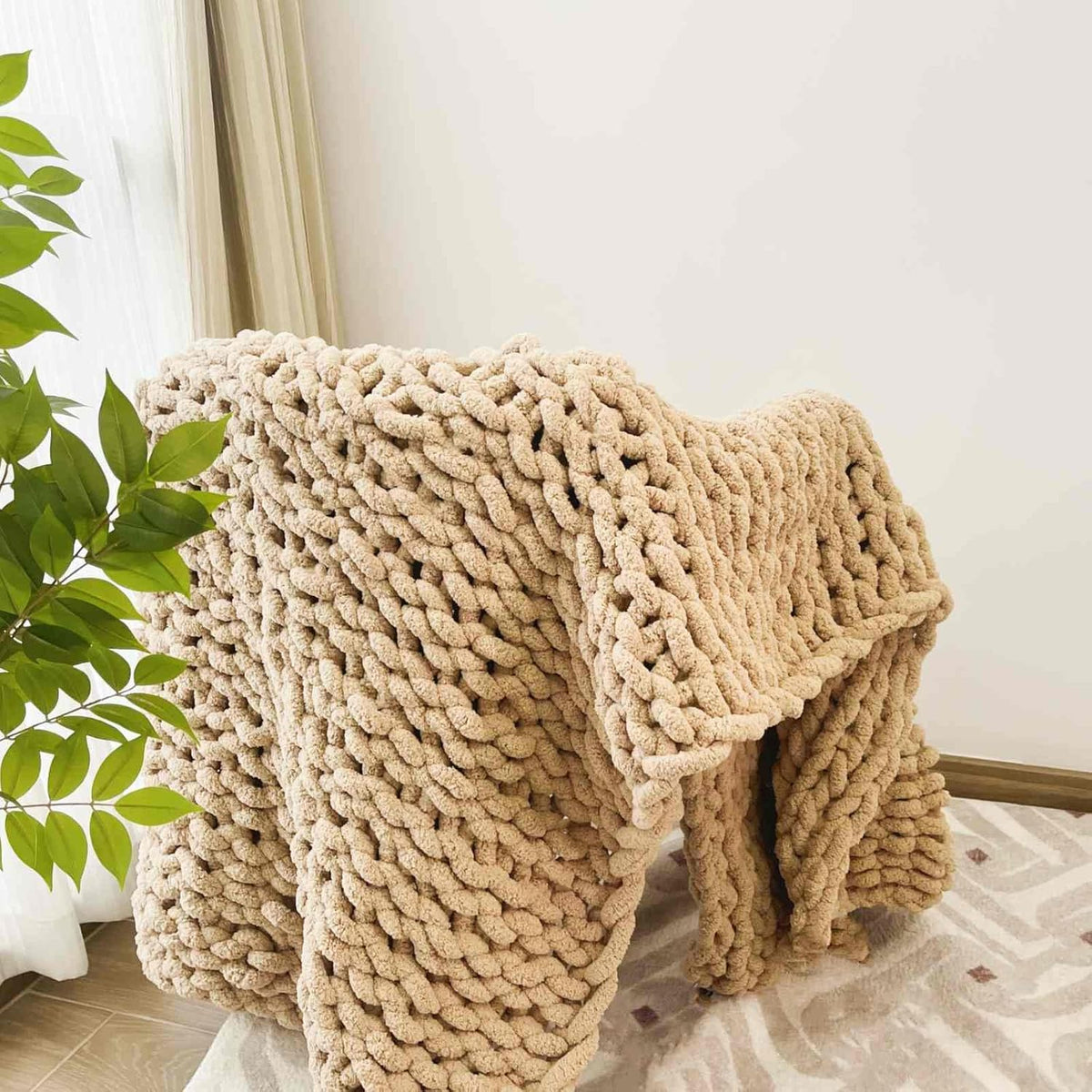 Chunky Knit Blanket Throw 48"x71", Chenille Throw Blankets, Handmade Warm & Cozy Blanket Couch Bed