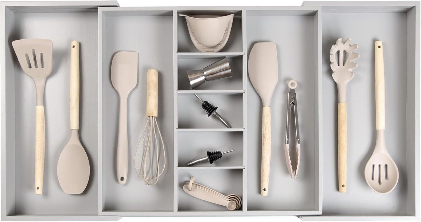 Adjustable Kitchen Drawer Organizer for Utensils and Junk, Food-Safe Contract Grade with 100%