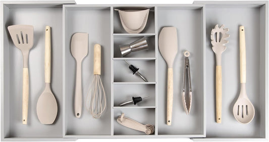 Adjustable Kitchen Drawer Organizer for Utensils and Junk, Food-Safe Contract Grade with 100%