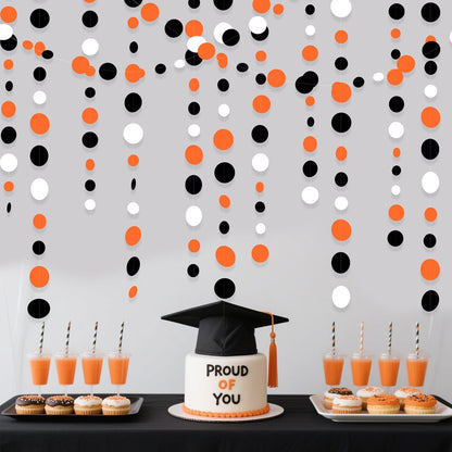 46Ft Orange Black Circle Dot Garland Black Orange and White Polka Dot Hanging Paper Streamer for