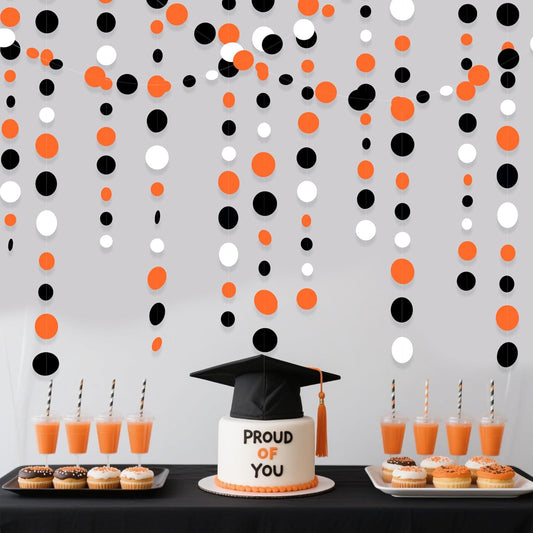 46Ft Orange Black Circle Dot Garland Black Orange and White Polka Dot Hanging Paper Streamer for