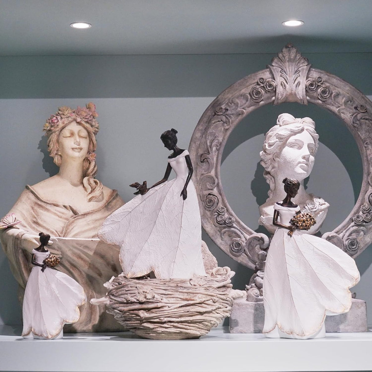 Guichifun Fairy Statue Collection Home Decoration - White Leaf Angel Girls Resin Home Decor for