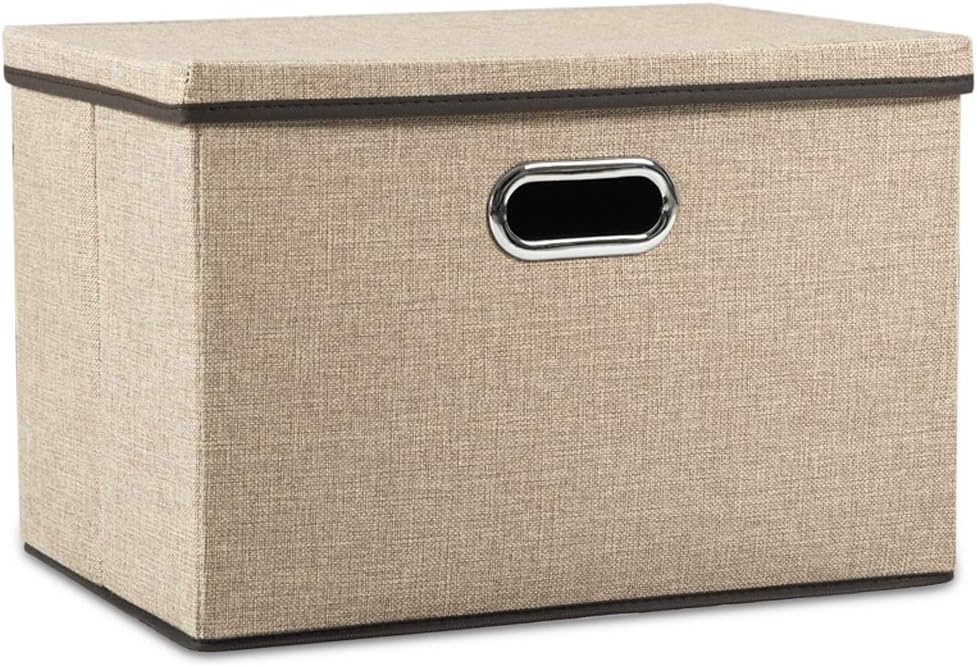 PRANDOM Large Collapsible Storage Bins with Lids [1-Pack] Jute Fabric Foldable Storage Boxes