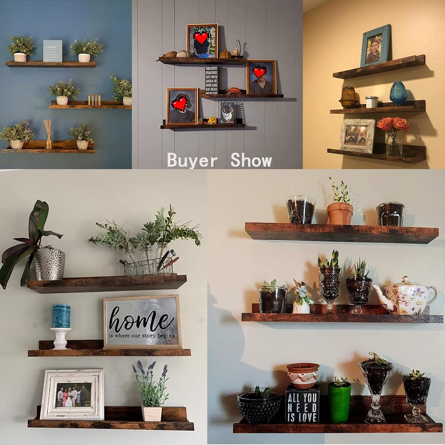 Giftgarden 24 Inch Floating Shelves Wall Mounted Set of 3, Rustic Large Wall Shelves Picture Ledge
