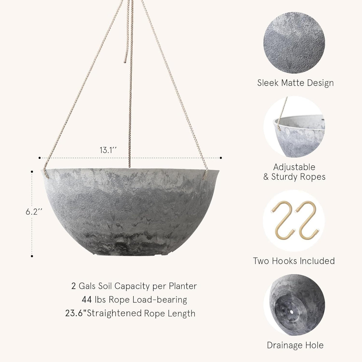 LA JOLIE MUSE Large Hanging Planters for Indoor Outdoor Plants, Hanging Flower Pots Marble Pattern