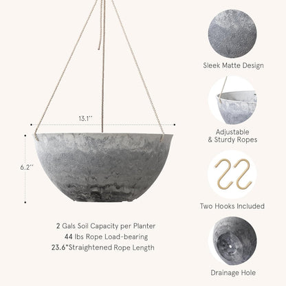 LA JOLIE MUSE Large Hanging Planters for Indoor Outdoor Plants, Hanging Flower Pots Marble Pattern