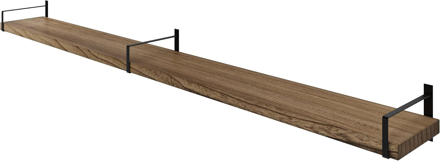 Wallniture Toledo 84 inch Floating Shelf with Heavy Duty Bookend Brackets, Wooden Shelves for Wall