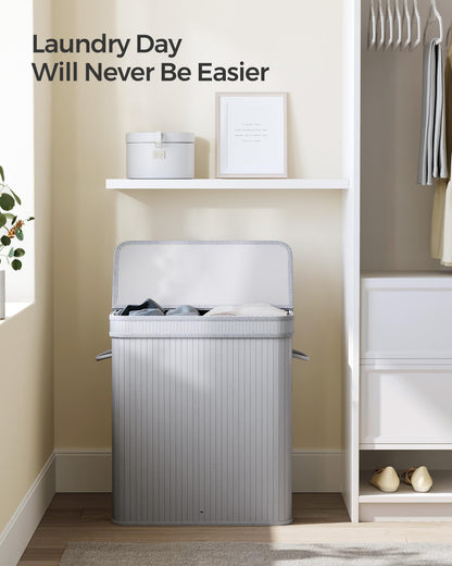 SONGMICS Laundry Hamper with Lid, Bamboo Laundry Basket, Removable Machine Washable Laundry Basket