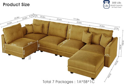 LLappuil Modular Sectional Sofa with Storage Seats, Corduroy Convertible Modular U Shaped Sectional