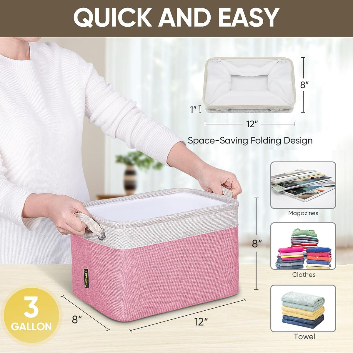BALEINE 1 Pack Fabric Storage Bins for Shelves, Linen Storage Baskets for Organizing, Decorative