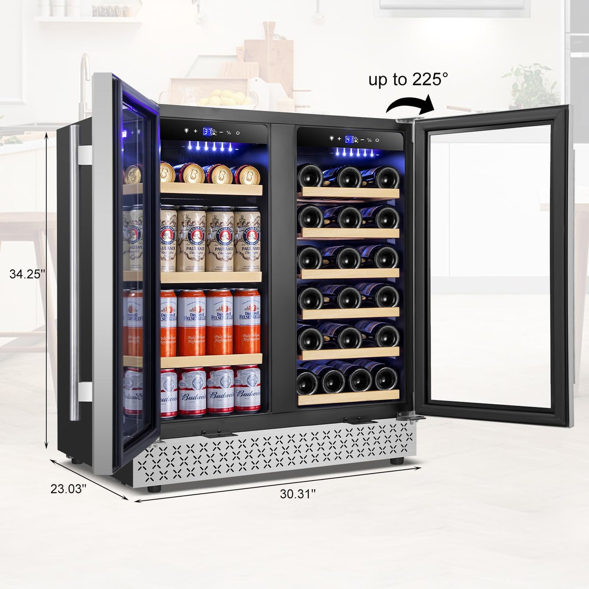 Tylza 30 Inch Wine and Beverage Refrigerator, Dual Zone Wine Beverage Cooler 30" with French Door