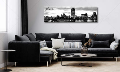 DJSYLIFE Milwaukee Skyline Wall Art Black and White Stretched Canvas Wall Art Prints for Bedroom or