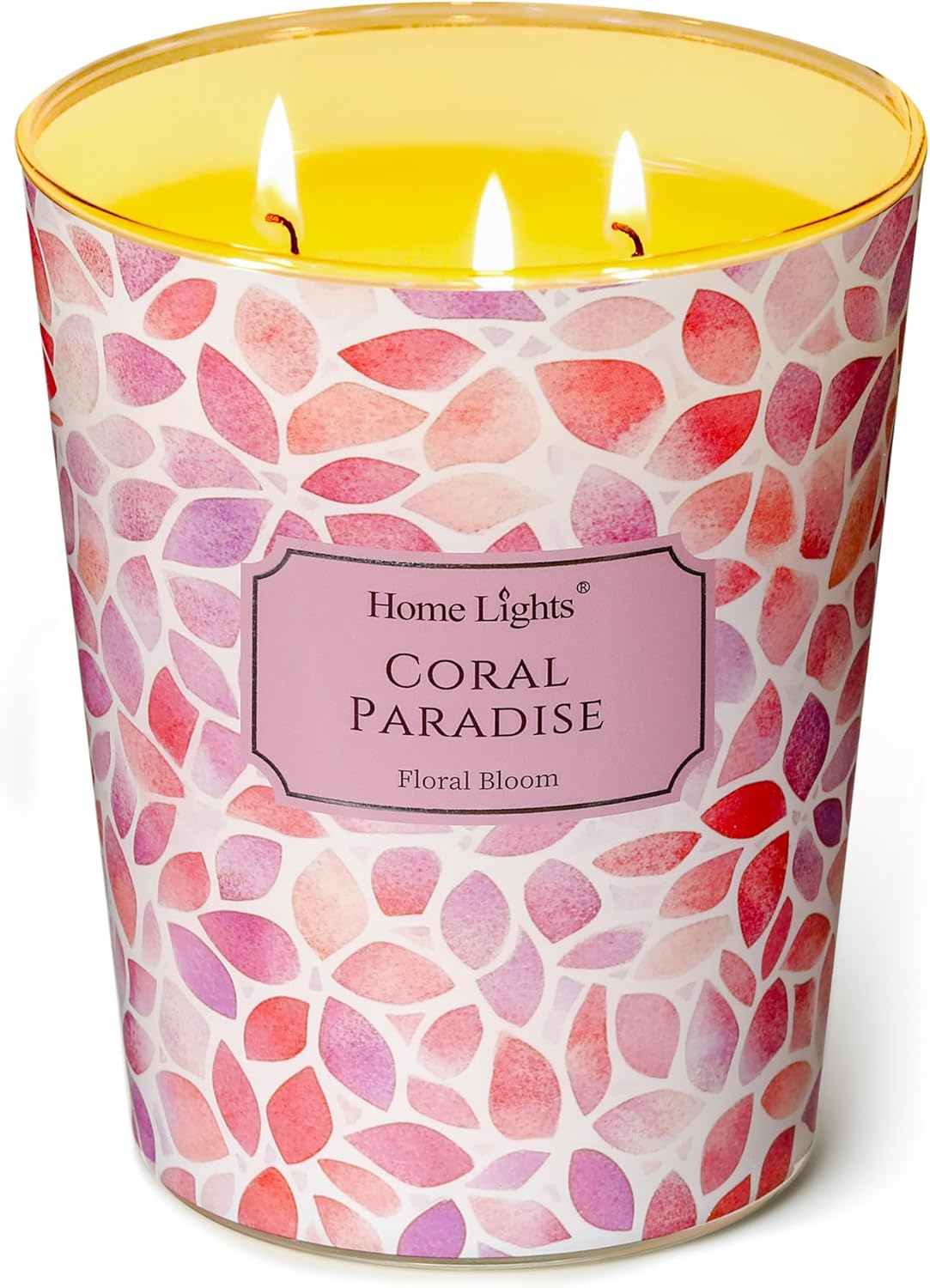 HomeLights Coral Paradise Scented Candles | 34oz Soy Candles Bohemian Natural Textures 3-Wick Large