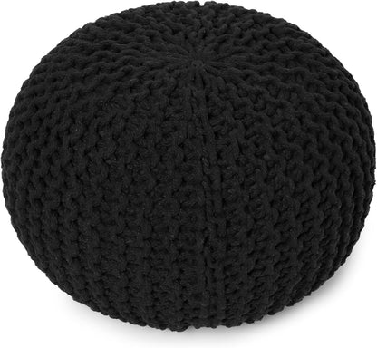 REDEARTH Round Pouf Foot Stool Ottoman - Hand Knitted Bean Bag - Cord Boho Pouffe - Cable Poof