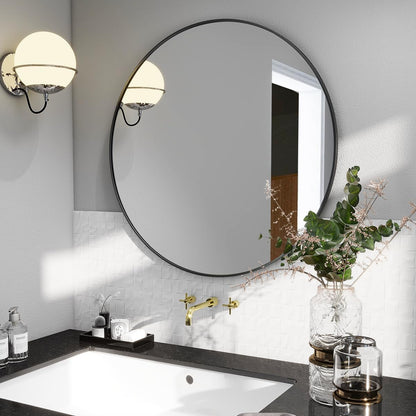 BEAUTYPEAK 24 Inch Round Mirror, Metal Frame Circle Mirror, Wall Mounted for Entryway, Bathroom