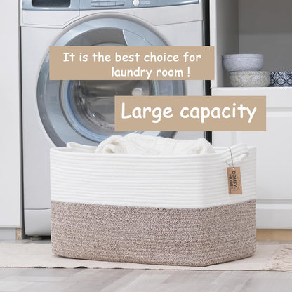 COMFY-HOMI Large Laundry for Organizing|Rectangle Cotton Rope Storage with Handles|Blanket for