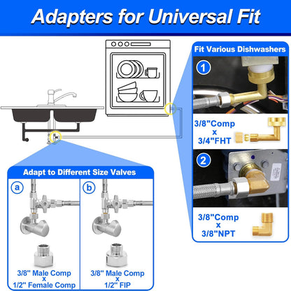 Dishwasher Installation Kit - 10 FT Stainless Steel Dishwasher Hose with 3/8" Compression