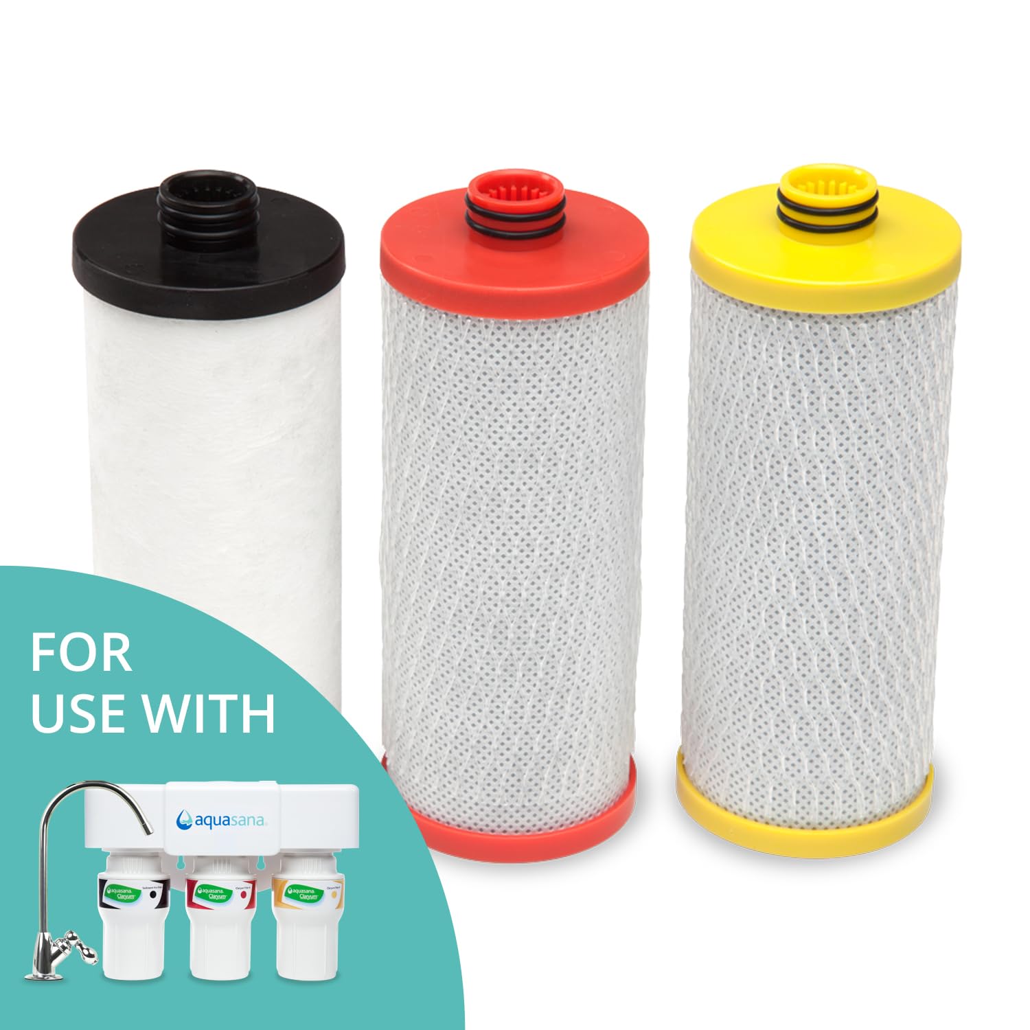 Aquasana Replacement Filter Cartridges for 3-Stage Under Sink Water Filtration System - Filters 99%